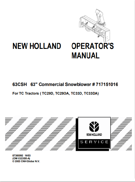 New Holland TC29D, TC29DA, TC33D, TC33DA Tractor Operator Manual 87300092 PDF