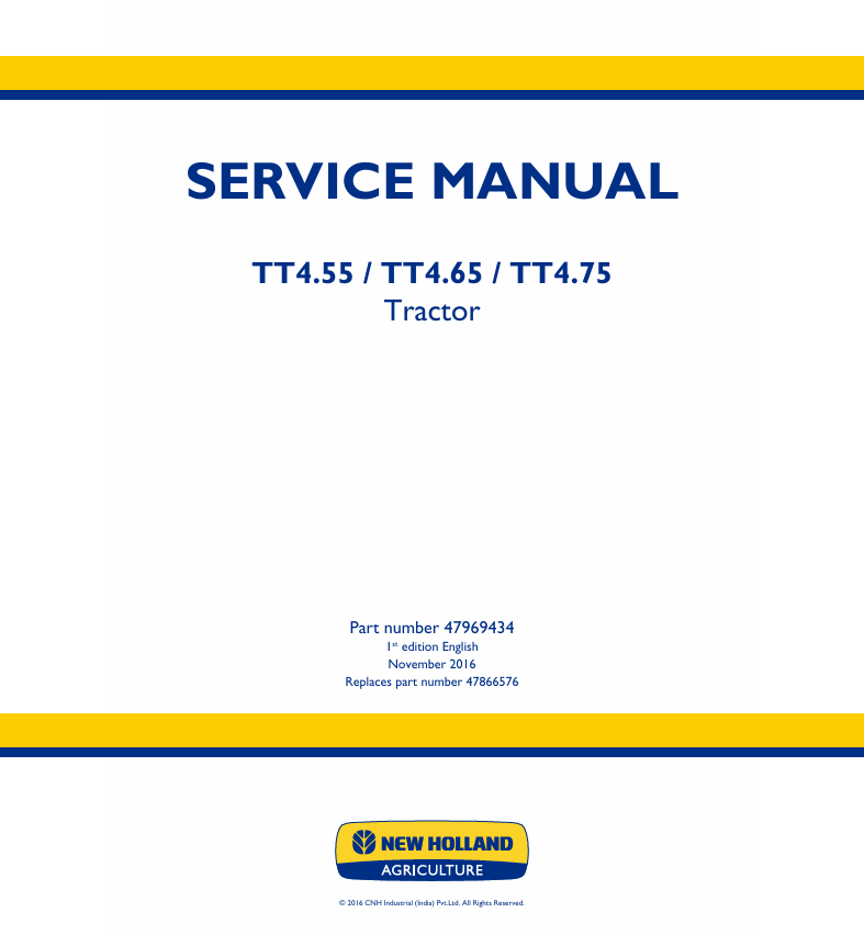 New Holland TT4.55, TT4.65, TT4.75 TRACTOR 47969434 Service Manual PDF