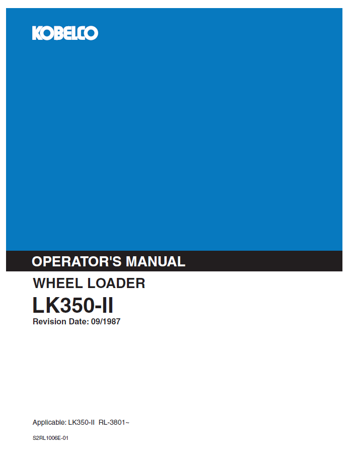 Kobelco Machine Wheel Loader LK350-II Operator Manual PDF
