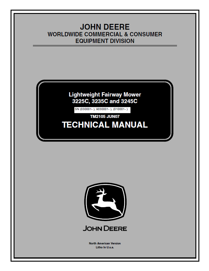 John Deere Lightweight Fairway Mower 3225C 3235C 3245C Technical Manual TM2105 PDF