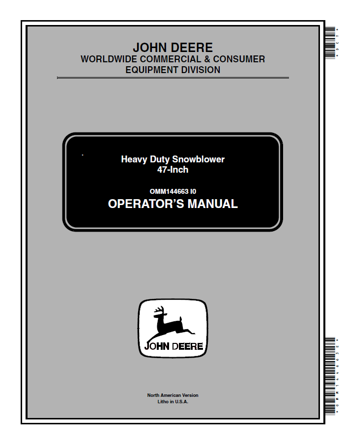 John Deere 47-Inch Heavy Duty Snowblower Operator Manual OMM144663 PDF