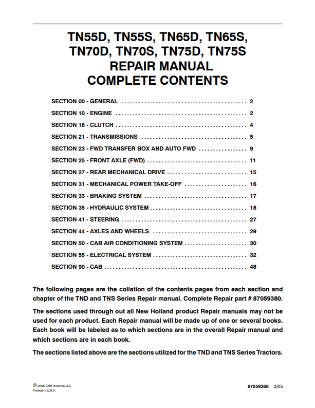 TN55D, TN55S, TN65D, TN65S, TN70D, TN70S, TN75D, TN75S Repair Manual 87059388 PDF