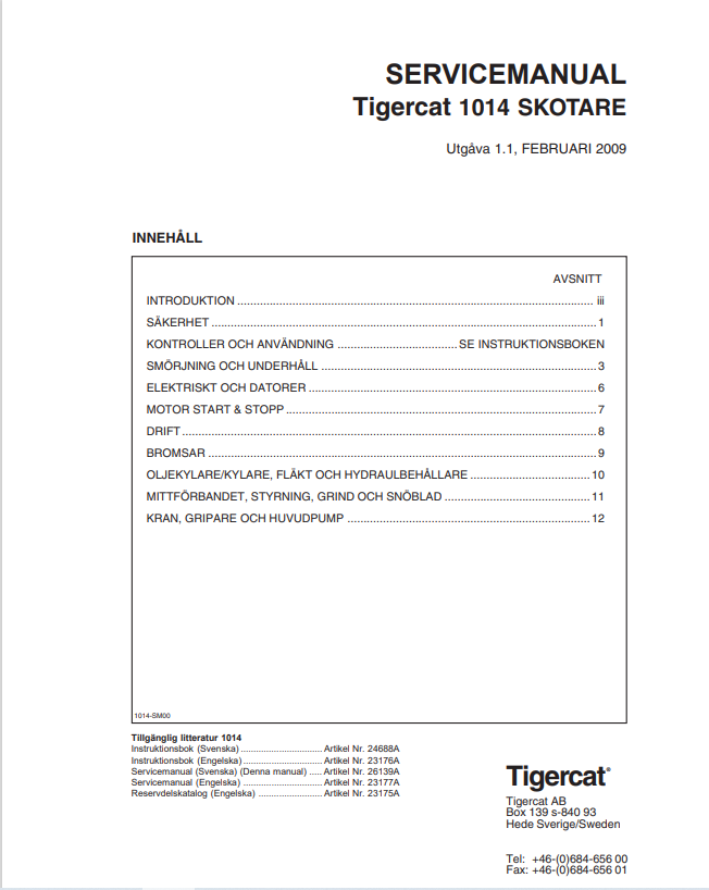 Tigercat 1014 Forwarder Service Manual 26139A