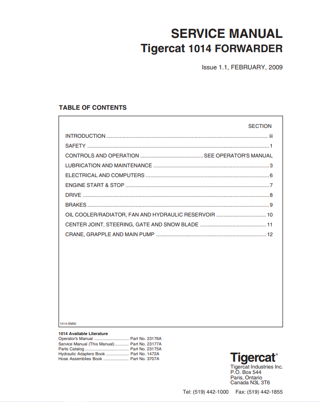 Tigercat 1014 Forwarder Service Manual 23177A
