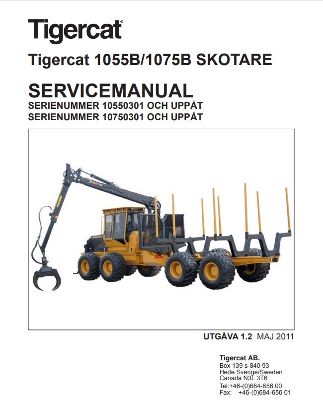 Tigercat 1055B, 1075B Forwarders Service Manual 32429A