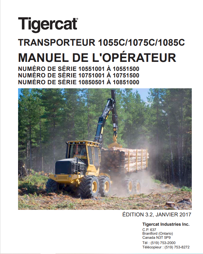 Tigercat 1055C, 1075C, 1085C Carrier Operator Manual 44482AENG