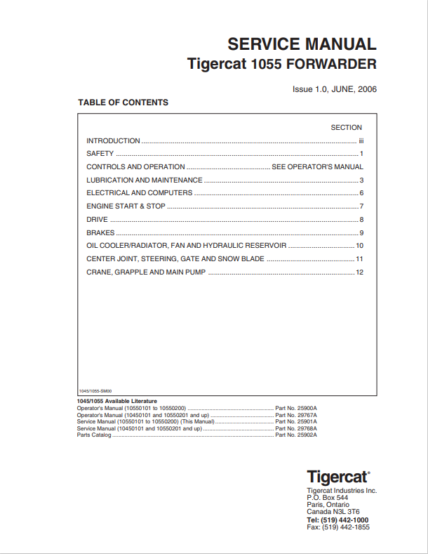 Tigercat 1055 Forwarder Service Manual 25901A