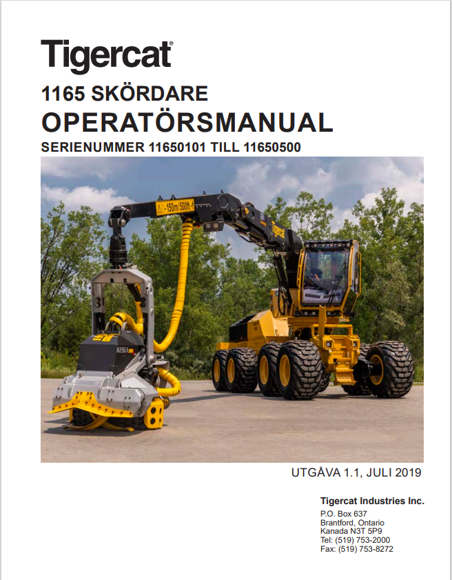 Tigercat 1165 Harvester Operator Manual