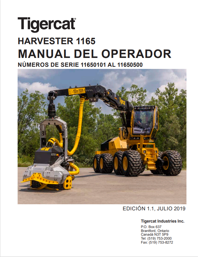 Tigercat 1165 Harvester Operator Manual 57566AENG