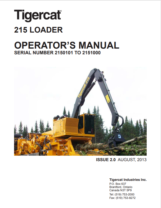 Tigercat 215 Loader Operator Manual 37622AENG