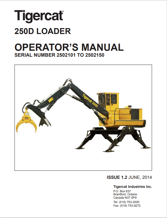 Tigercat 250D Loader Operator Manual 43052AENG