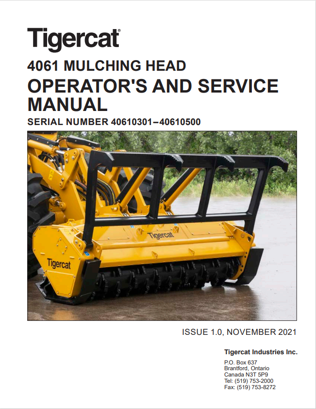 Tigercat 4061 Mulching Head Operator And Service Manual 66962AENG