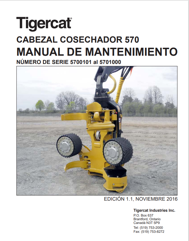 Tigercat 570 Harvesting Head Maintenance Manual 45353AENG