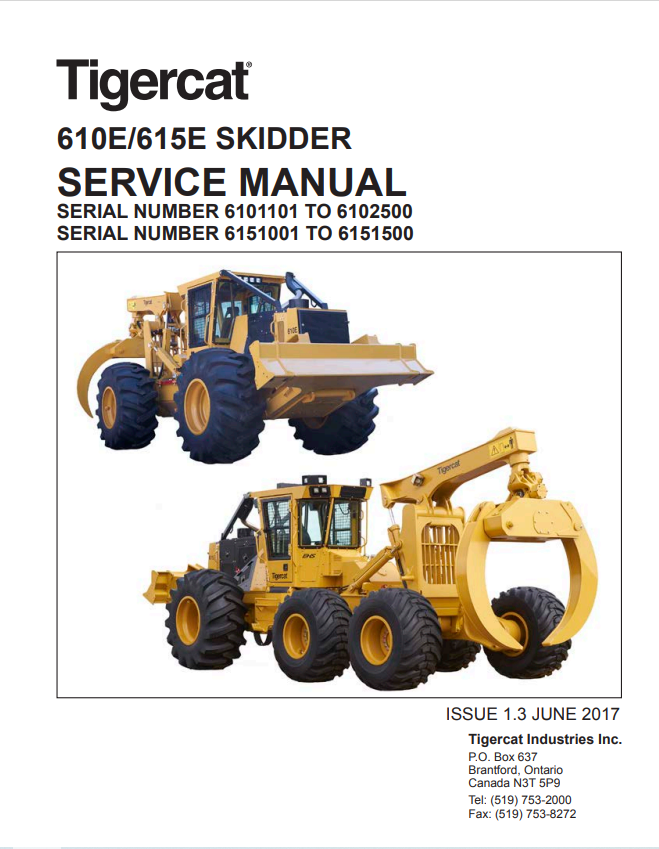 Tigercat 610E, 615E, 610E, 615E Skidder Service Manual 44477AENG