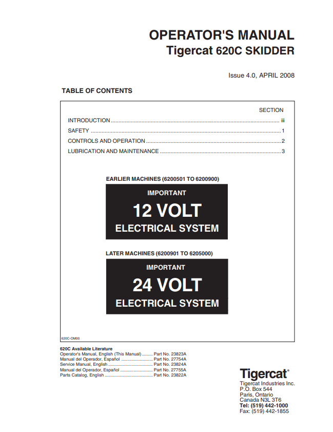 Tigercat 620C Skidder Operator Manual 23823A