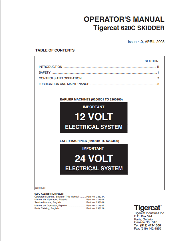 Tigercat 620C Skidder Operator Manual 23823A
