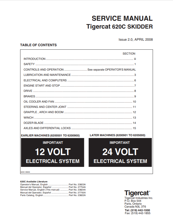 Tigercat 620C Skidder Service Manual 23824A