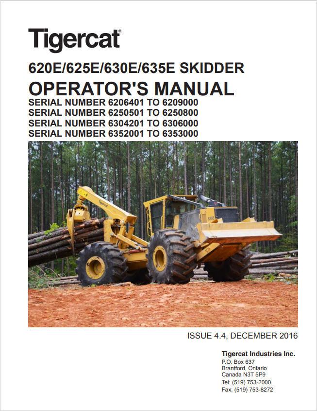 Tigercat 620E, 625E, 630E, 635E Skidder Operator Manual 42836AENG