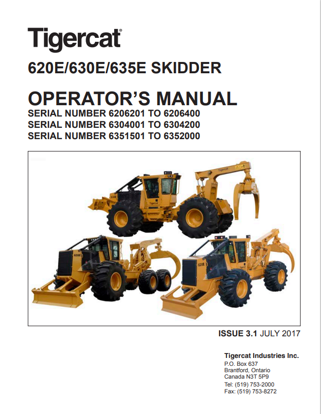 Tigercat 620E, 630E, 635E Skidder Operator Manual 41335AENG