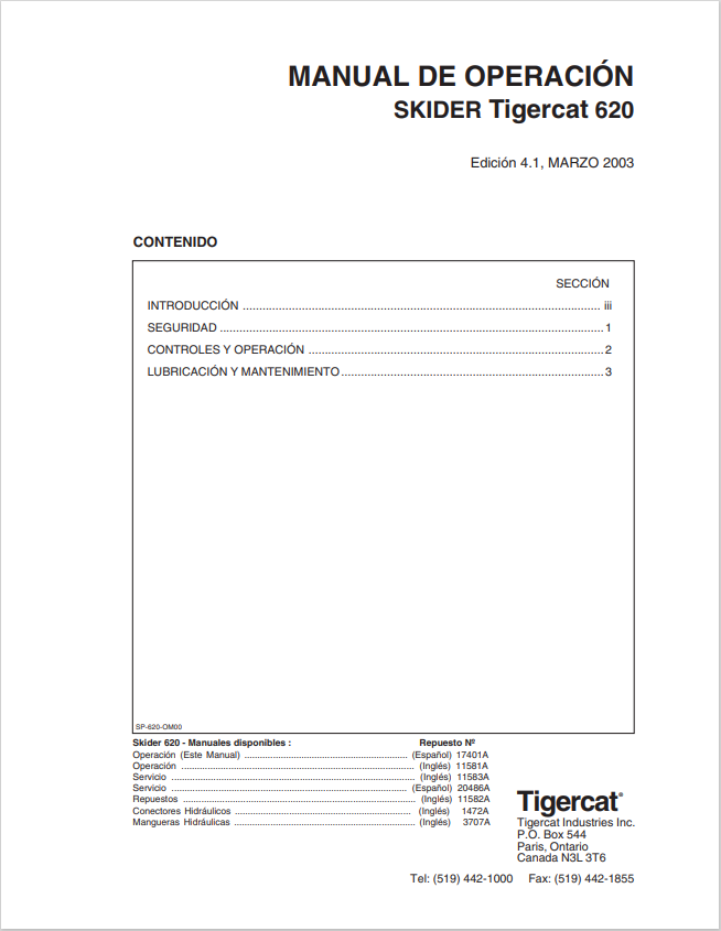 Tigercat 620 Skirt Operating Manual 17401A