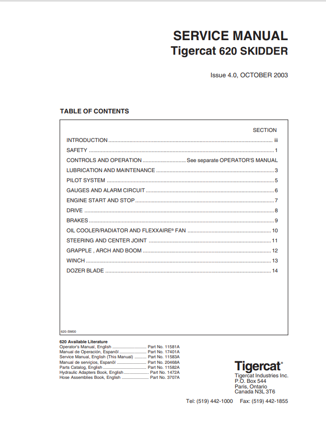Tigercat 620 Skirt Service Manual 11583A