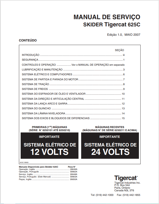 Tigercat 625C Skirt Service Manual 26648A