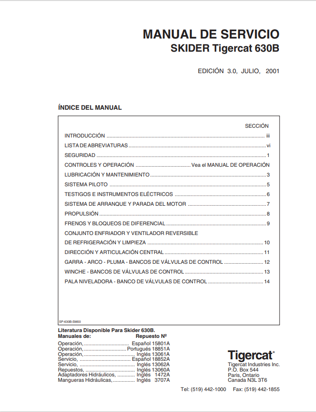 Tigercat 630B Skirt Service Manual 18852A