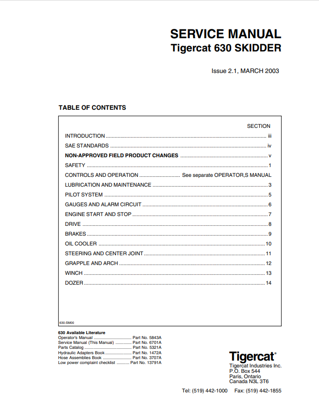 Tigercat 630 Skidder Service Manual 6701A
