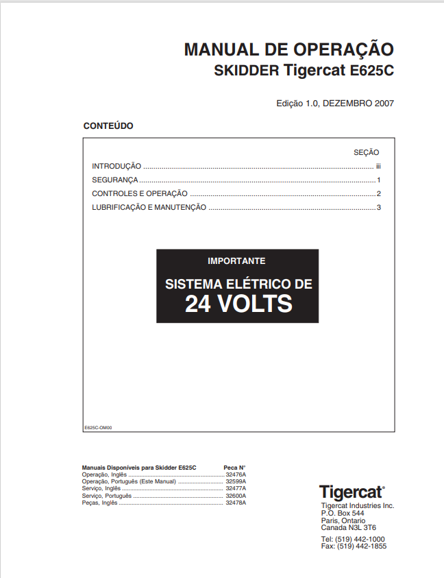 Tigercat 635C Skidder Operating Manual 32476A