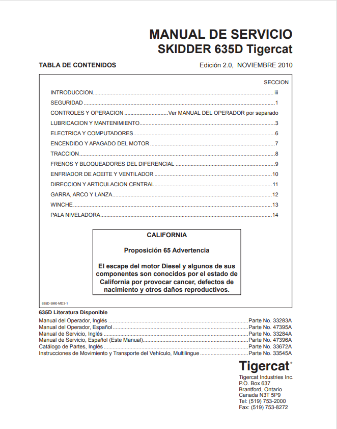 Tigercat 635D Skidder Service Manual 33283A