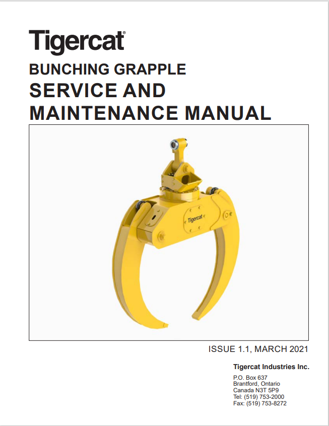 Tigercat 65154A Bunching Grapple Service And Maintenance Manual 65154AENG
