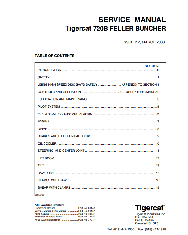 Tigercat 720B Feller Buncher Operator Manual 8115A