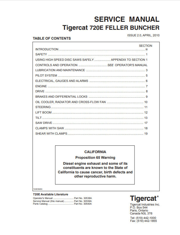 Tigercat 720E Feller Buncher Service Manual 30539A