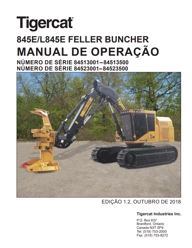 Tigercat 845E, L845E Feller Buncher Operating Manual 54709AENG