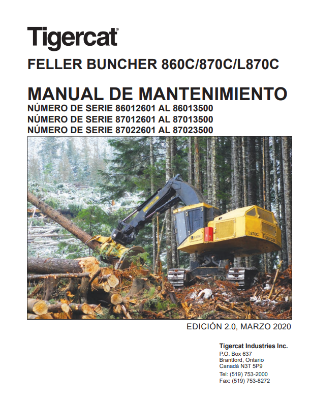 Tigercat 860C, 870C, L870C Feller Buncher Maintenance Manual 39183AENG