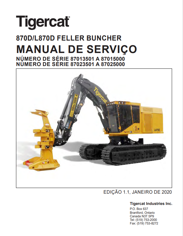 Tigercat 870D, L870D Feller Buncher Service Manual 60154AENG