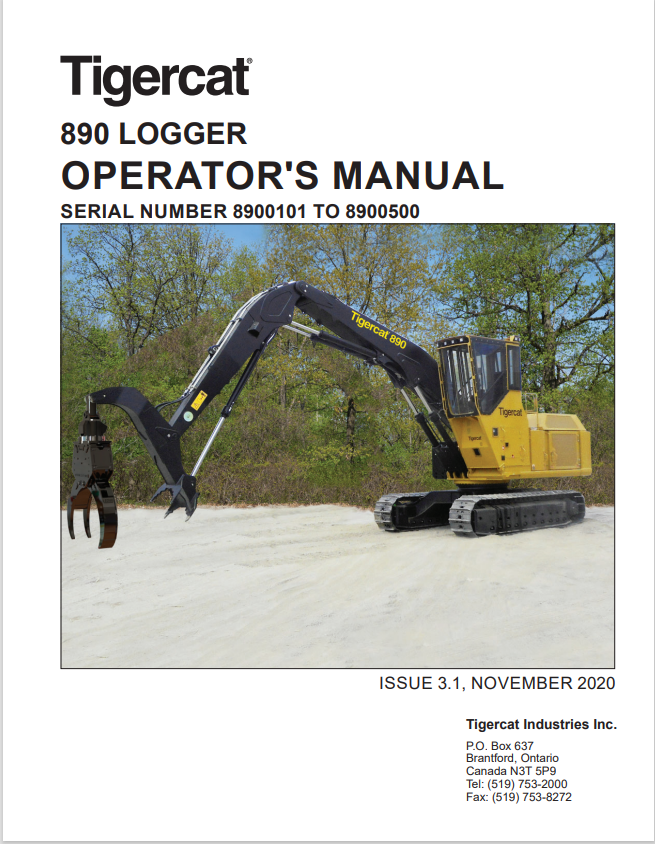 Tigercat 890 Logger Operator Manual 54277AENG