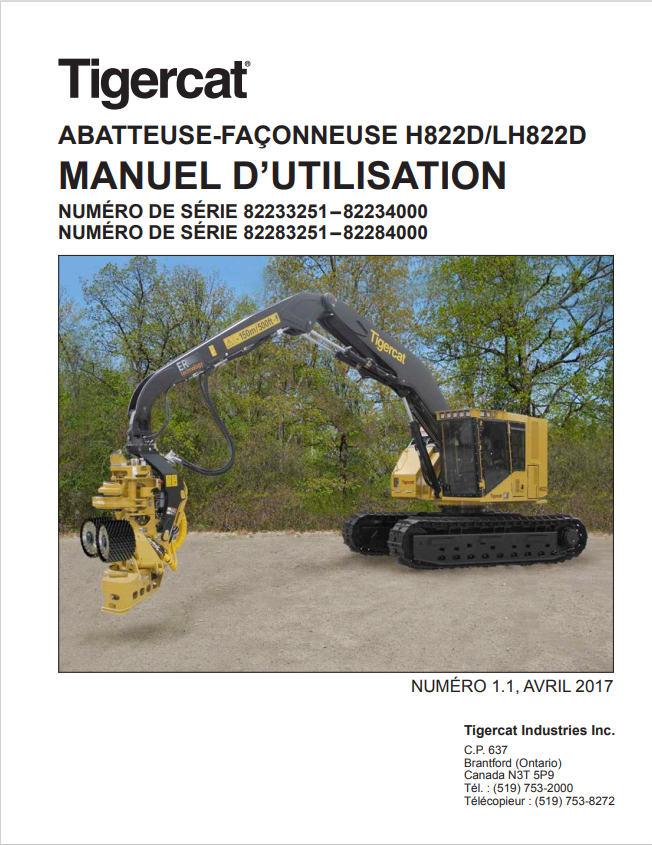Tigercat H822D, LH822D Felling And Processing Machine User Manual 51719A