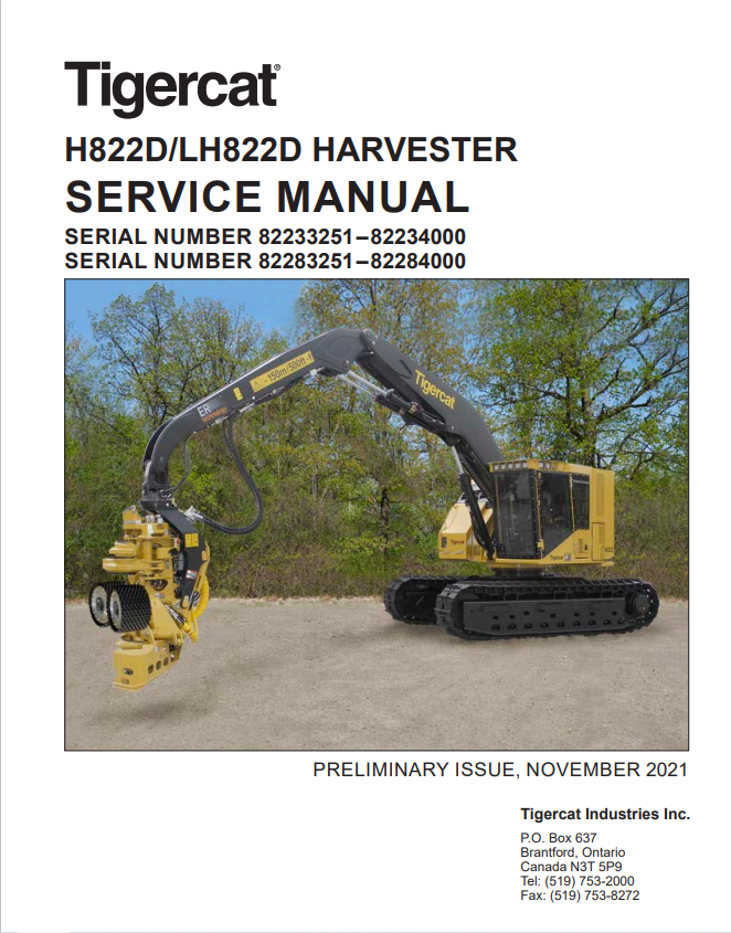 Tigercat H822D, LH822D Harvester Service Manual 51718AENG