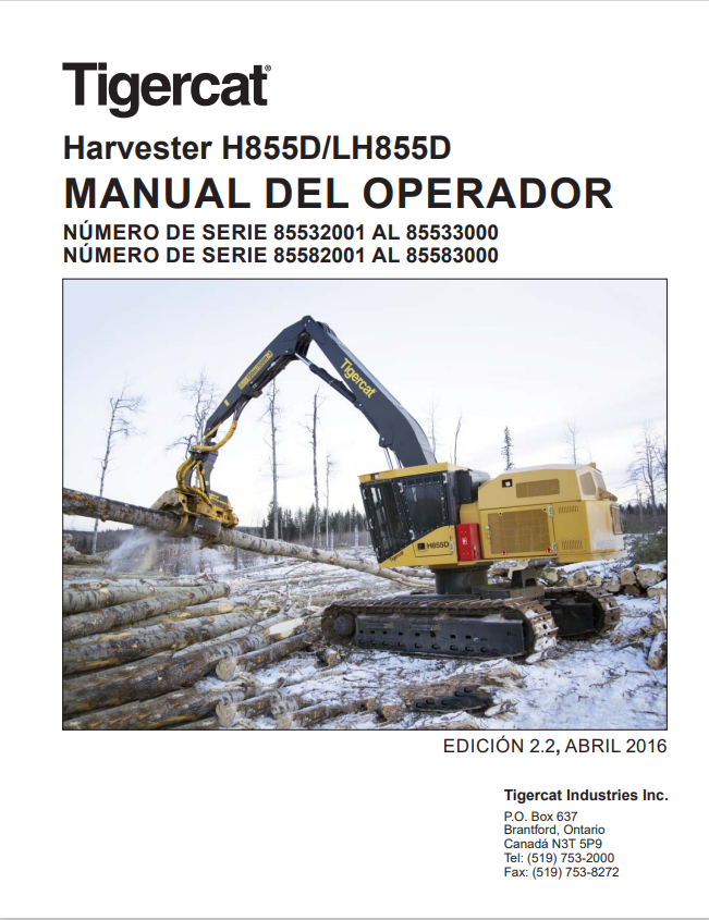 Tigercat H855D, LH855D Harvester Operator Manual 44984AENG