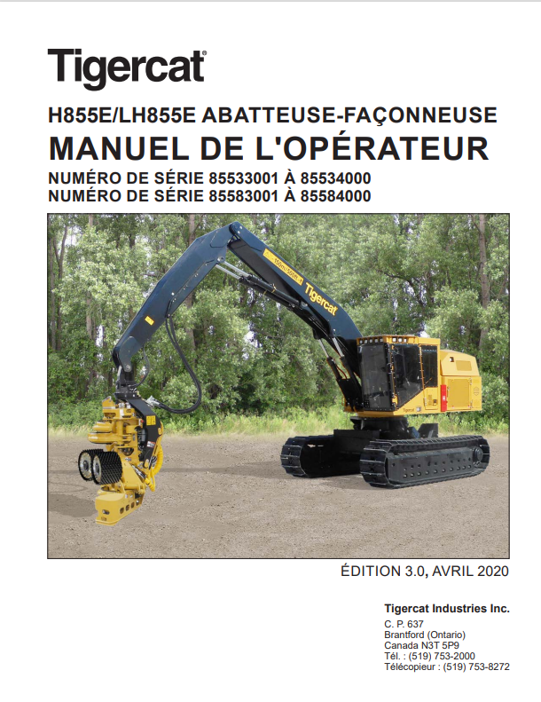 Tigercat H855E, LH855E Felling And Processing Machine Operator Manual 51125AENG