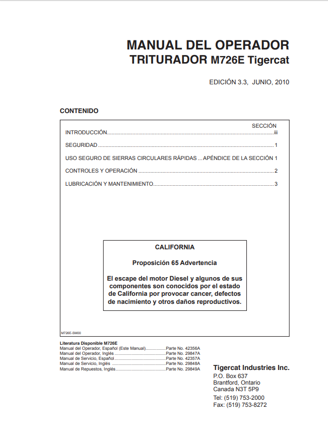 Tigercat M726E Crusher Operator Manual 42356A