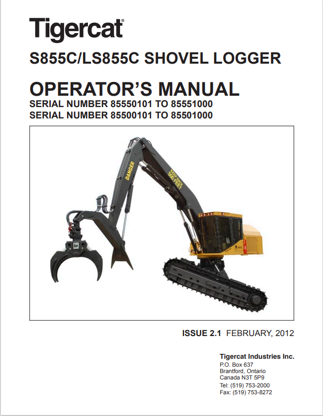 Tigercat S855C, LS855C Shovel Logger Operator Manual 33046A