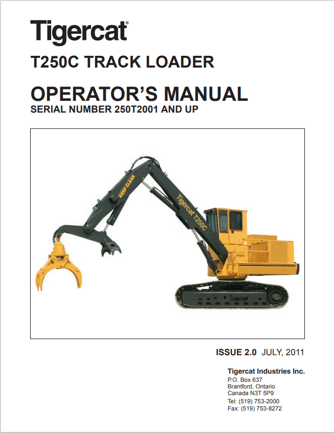 Tigercat T250C Track Loader Operator Manual 37677AENG