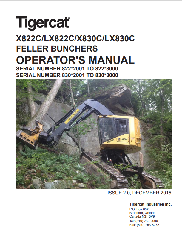 Tigercat X822C, LX822C, X830C, LX830C Feller Bunchers Operator Manual 44155AENG