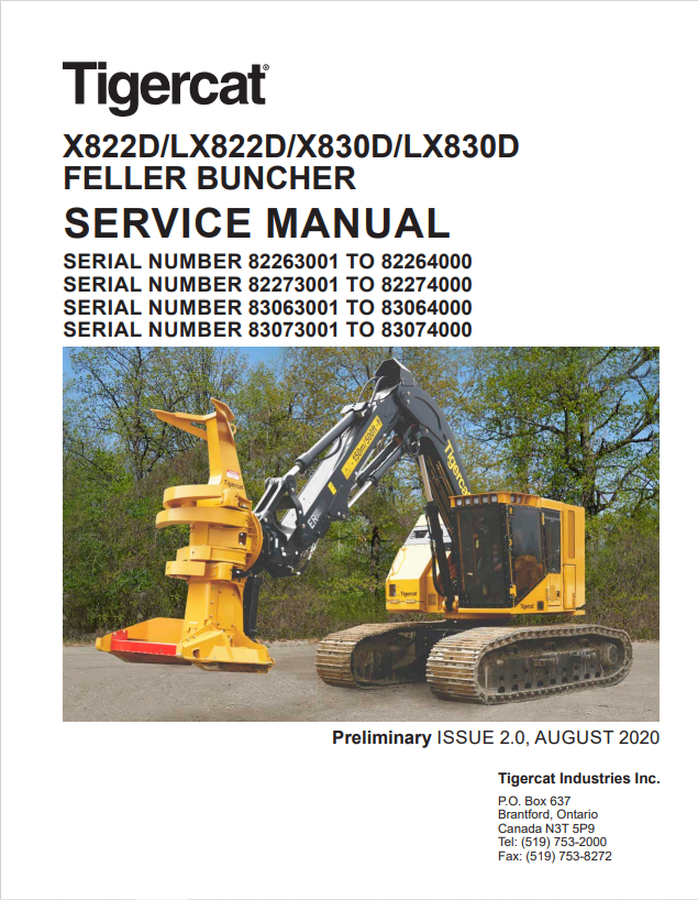 Tigercat X822D, LX822D, X830D, LX830D Feller Buncher Service Manual 46199AENG