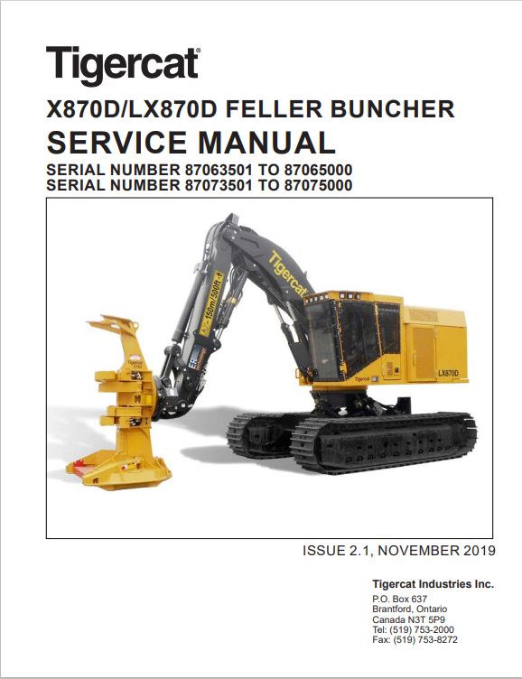 Tigercat X870D, LX870D Feller Buncher Service Manual 47843AENG