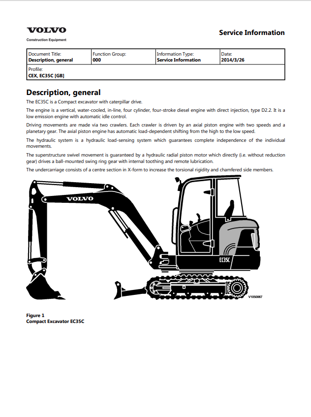 Volvo EC35C Compactor Excavator CEX Service Repair Manual - PDF File