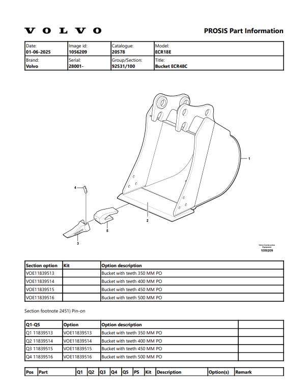 Volvo ECR18E Compactor Excavator CEX Parts Catalogue Manual Sn 28001-280001 - PDF File