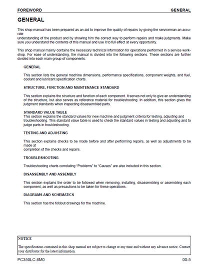 1. Komatsu PC350LC-8M0 Workshop Maintenance Manual PDF – CEBM031900